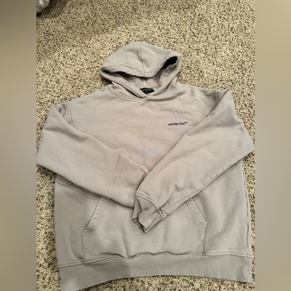 beige white fox hoodie